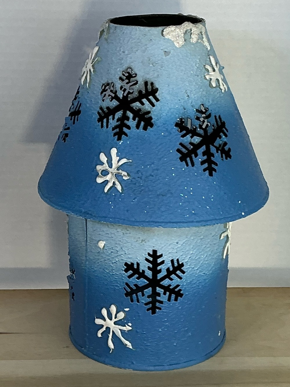 Metal Candle Holder Jar Lamp Shade Winter Holiday Table Decor Blue Vintage 1990 - Picture 5 of 16